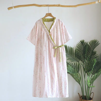 Floral Cotton Gauze Kimono Nightdress Loungewear