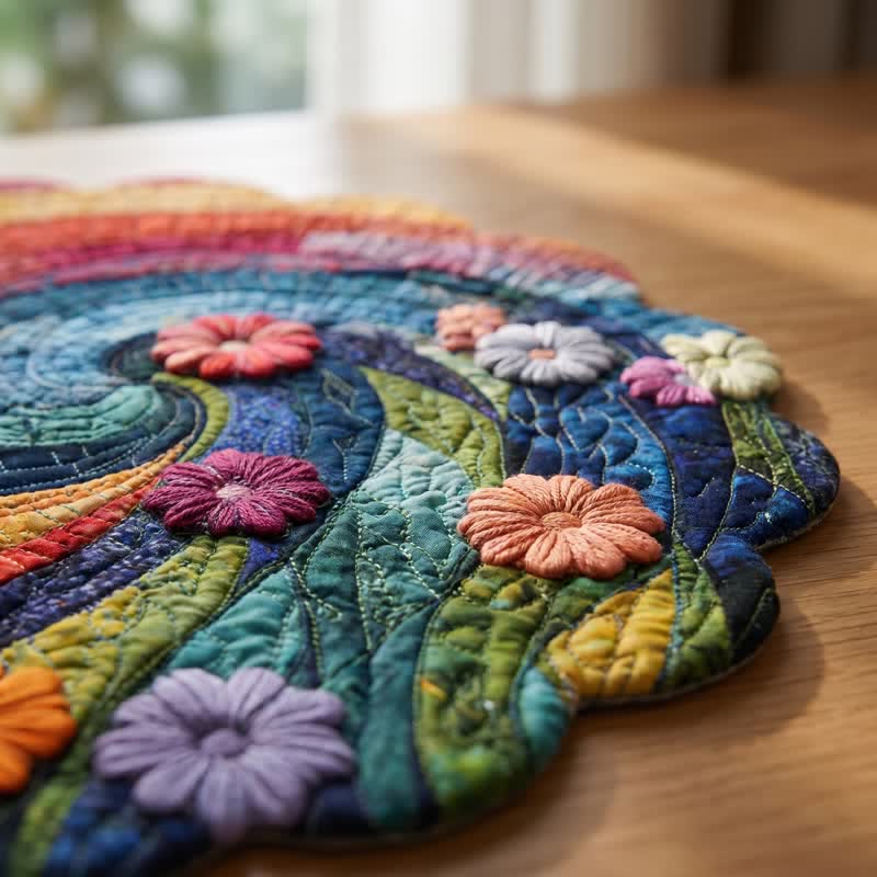 Rainbow Swirl Boho Polyester Placemat