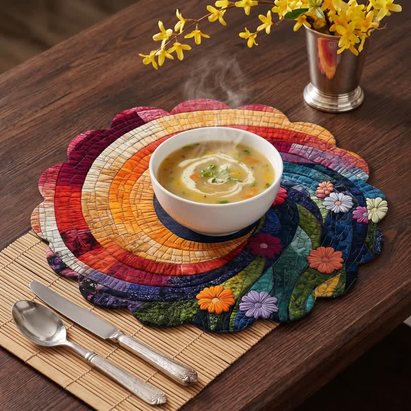 Rainbow Swirl Boho Polyester Placemat