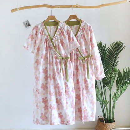 Sakura Floral Cotton Gauze Kimono Nightdress