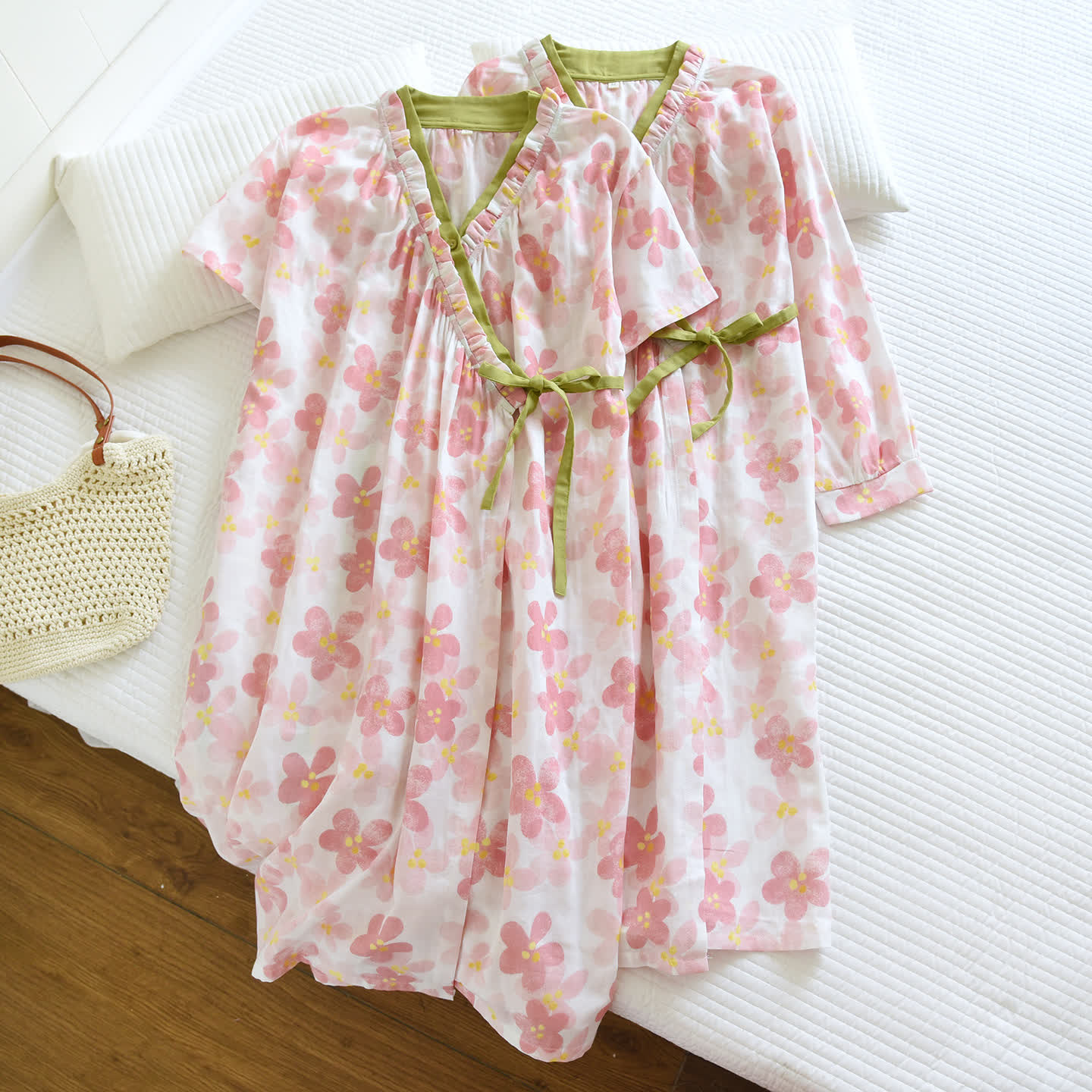 Sakura Floral Cotton Gauze Kimono Nightdress