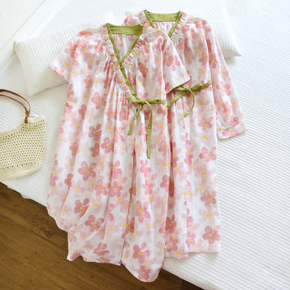 Sakura Floral Cotton Gauze Kimono Nightdress
