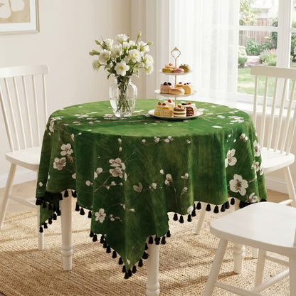 Vintage White Plum Blossom Tassel Tablecloth