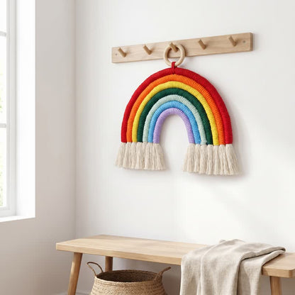Boho Rainbow Macrame Cotton Wall Hanging