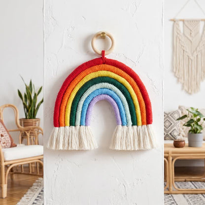 Boho Rainbow Macrame Cotton Wall Hanging