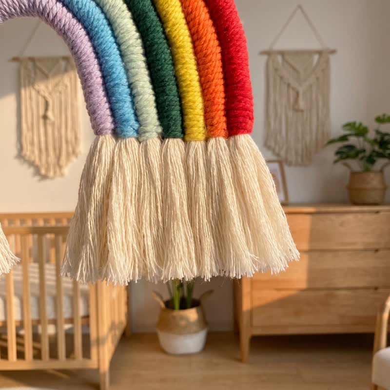 Boho Rainbow Macrame Cotton Wall Hanging
