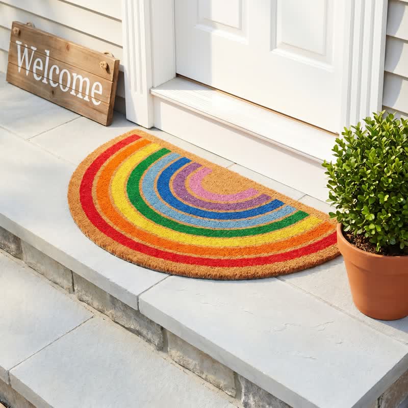 Rainbow Non-Slip Entryway Coir Area Rug