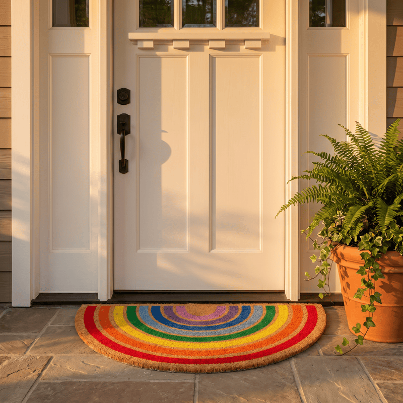Rainbow Non-Slip Entryway Coir Area Rug