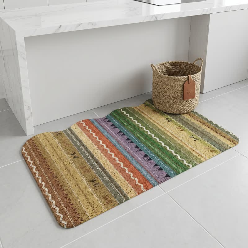 Vintage Rainbow Striped Non-Slip Entry Rug