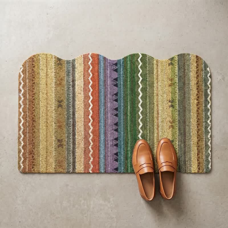 Vintage Rainbow Striped Non-Slip Entry Rug