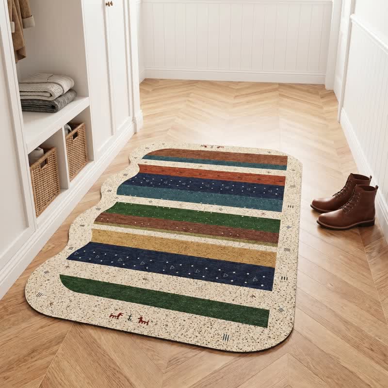 Bohemian Wavy Edge Striped Door Rug