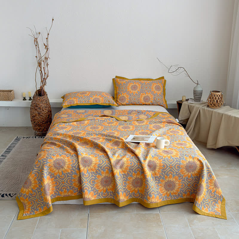 Boho Sunflower 3-Layer Muslin Cotton Quilt