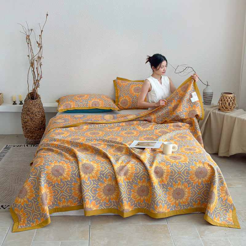 Boho Sunflower 3-Layer Muslin Cotton Quilt