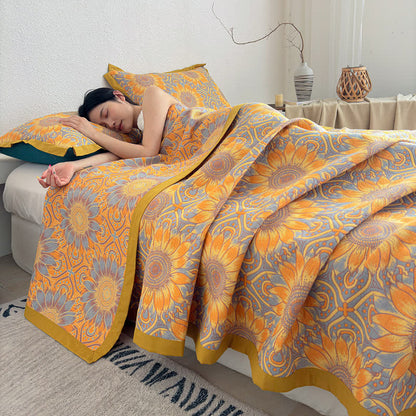 Boho Sunflower 3-Layer Muslin Cotton Quilt