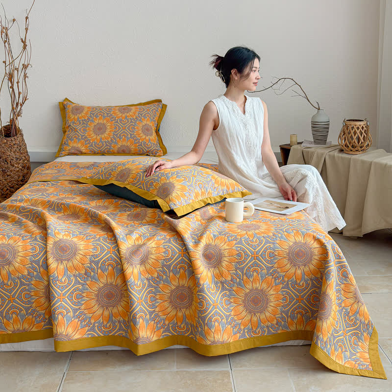 Boho Sunflower 3-Layer Muslin Cotton Quilt