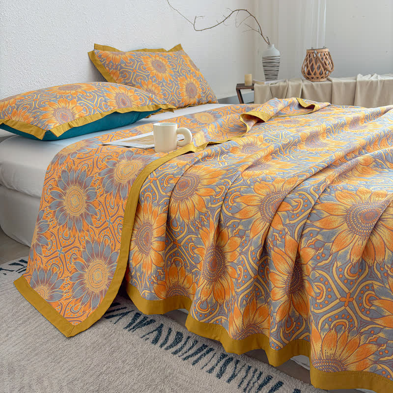 Boho Sunflower 3-Layer Muslin Cotton Quilt