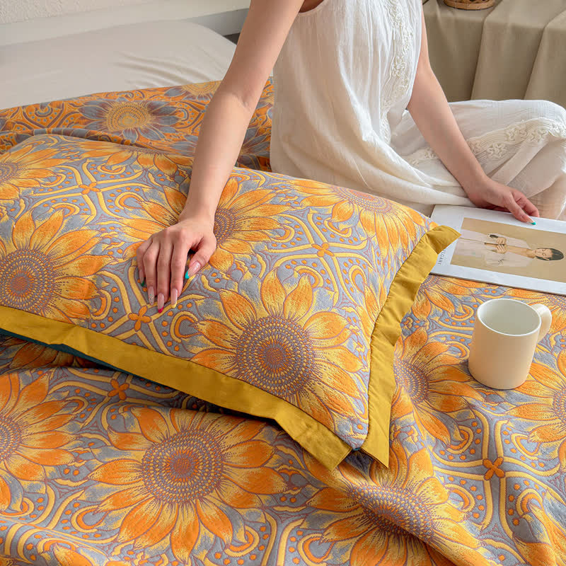 Boho Sunflower 3-Layer Muslin Cotton Quilt