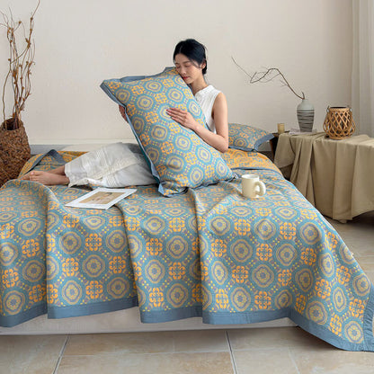 Boho 3-layer Muslin Reversible Bedspread Quilt