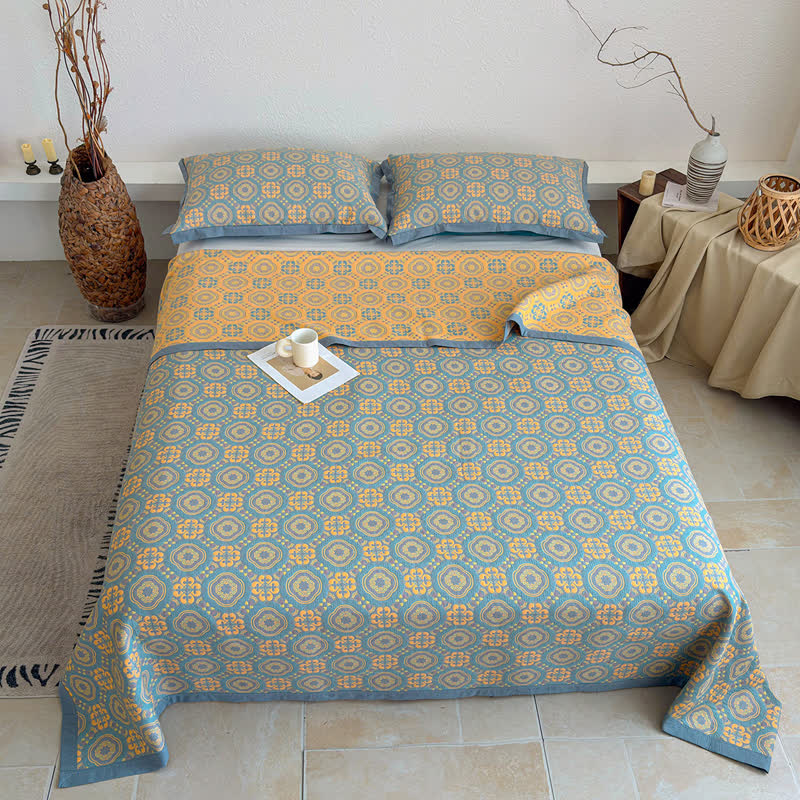 Boho 3-layer Muslin Reversible Bedspread Quilt