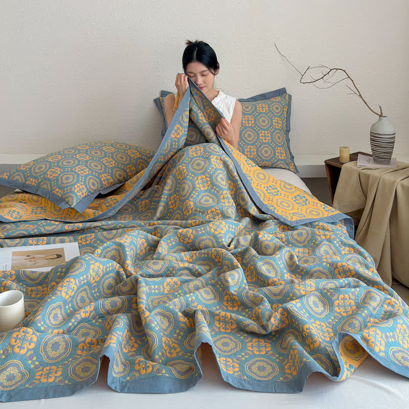 Boho 3-layer Muslin Reversible Bedspread Quilt