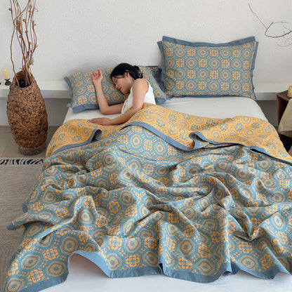 Boho 3-layer Muslin Reversible Bedspread Quilt