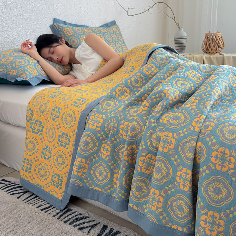 Boho 3-layer Muslin Reversible Bedspread Quilt