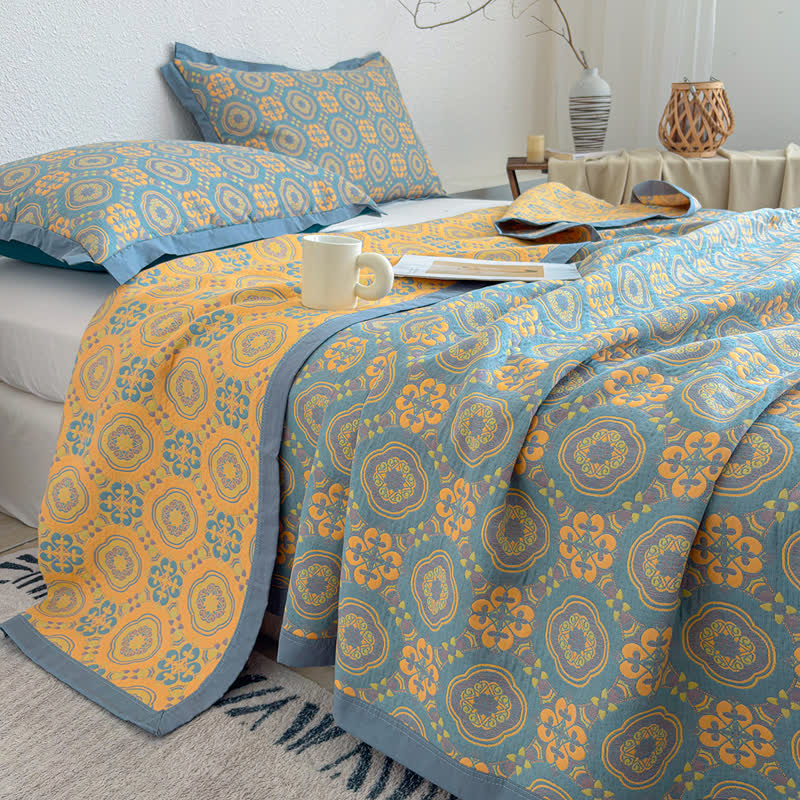Boho 3-layer Muslin Reversible Bedspread Quilt