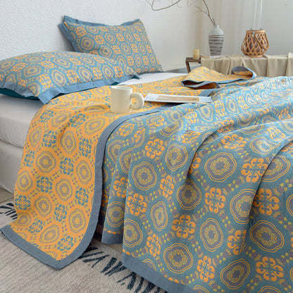 Boho 3-layer Muslin Reversible Bedspread Quilt