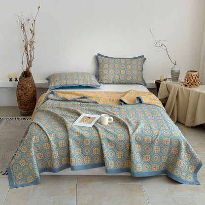 Boho 3-layer Muslin Reversible Bedspread Quilt