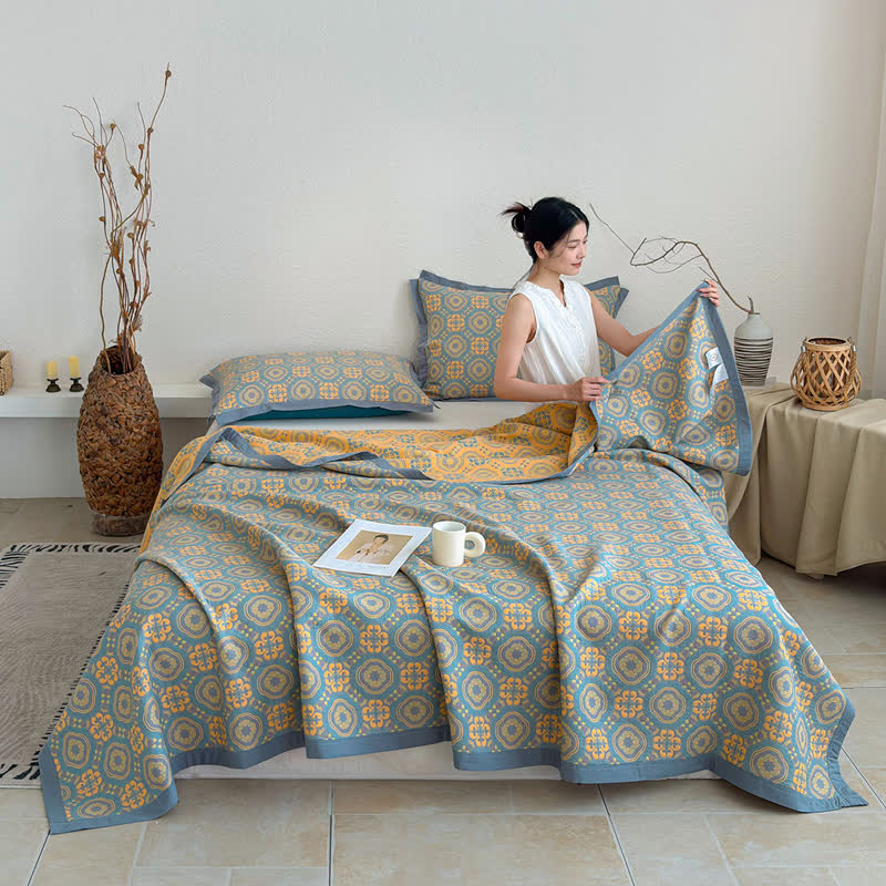 Boho 3-layer Muslin Reversible Bedspread Quilt