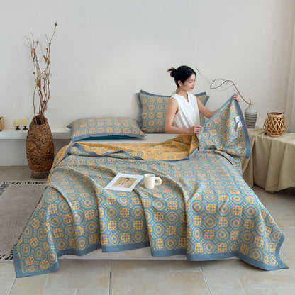 Boho 3-layer Muslin Reversible Bedspread Quilt