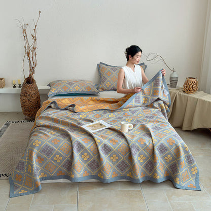Geometric Clover 3-layer Cotton Gauze Blanket