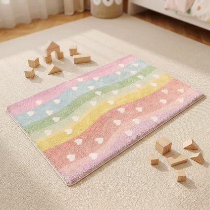 Rainbow Heart Non-Slip Faux Fur Bathroom Rug