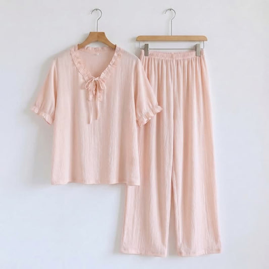 Solid Color Padded Ruffle Pajama Set