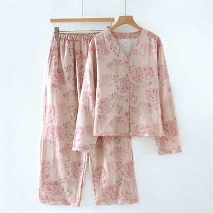 Pink Peony Floral Cotton Gauze Pajamas