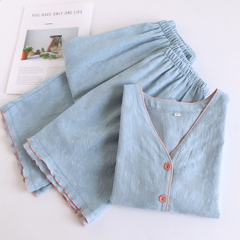 Sky Blue Cotton Pajama Set(PCS)
