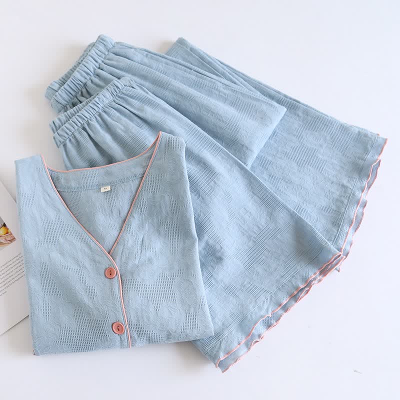Sky Blue Cotton Pajama Set(PCS)