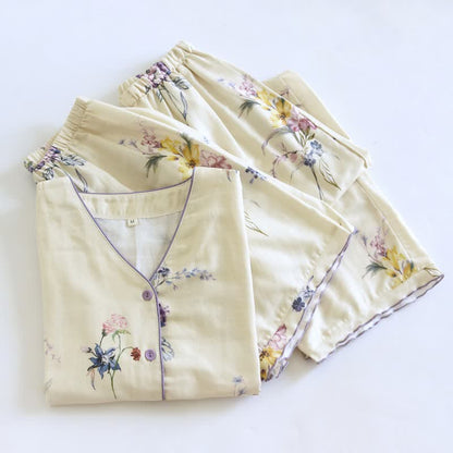 Iris Floral Cotton Women's Pajamas(3PCS)