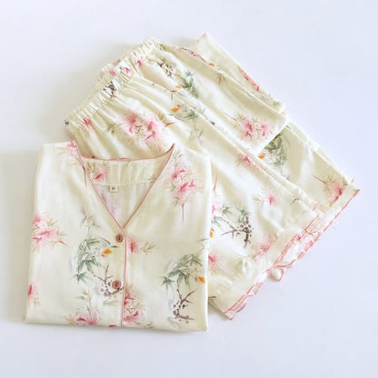 Floral Cotton Short Sleeve Pajama Set(3PCS)