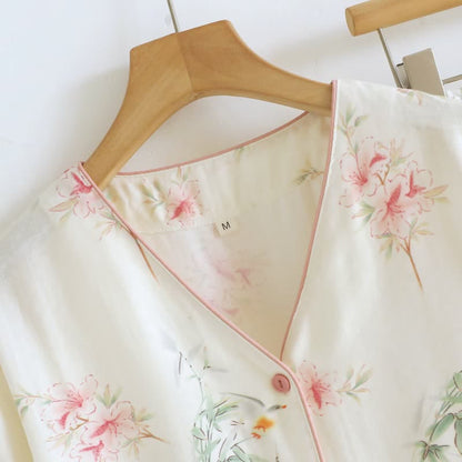 Floral Cotton Short Sleeve Pajama Set(3PCS)