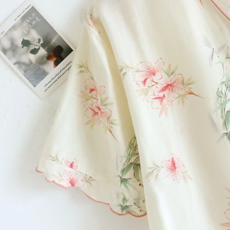Floral Cotton Short Sleeve Pajama Set(3PCS)