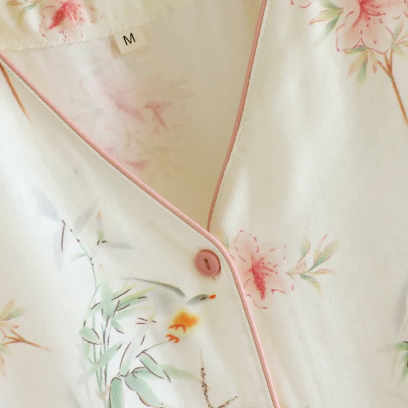 Floral Cotton Short Sleeve Pajama Set(3PCS)