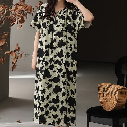 Cotton Front Tie Notch Neck Nightgown