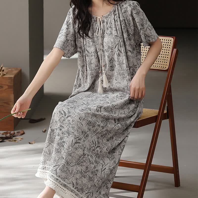 Boho Gray Cotton Tassel Nightgown