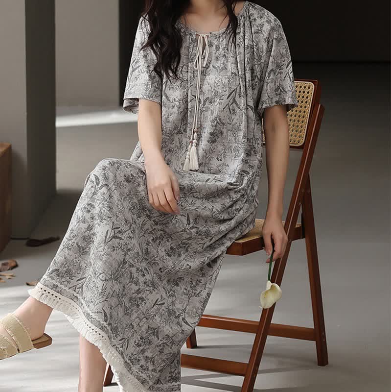 Boho Gray Cotton Tassel Nightgown