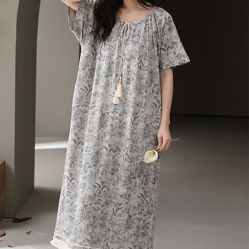 Boho Gray Cotton Tassel Nightgown