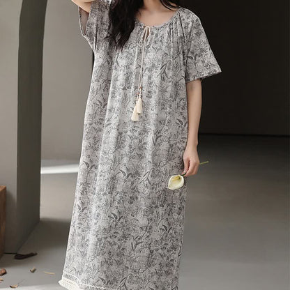 Boho Gray Cotton Tassel Nightgown