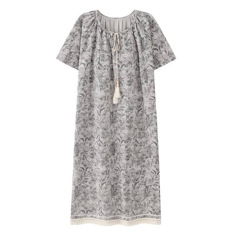 Boho Gray Cotton Tassel Nightgown