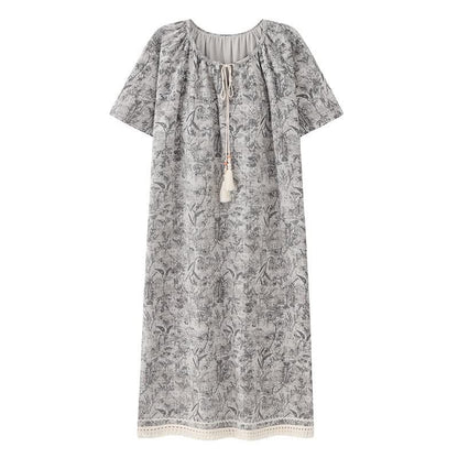 Boho Gray Cotton Tassel Nightgown