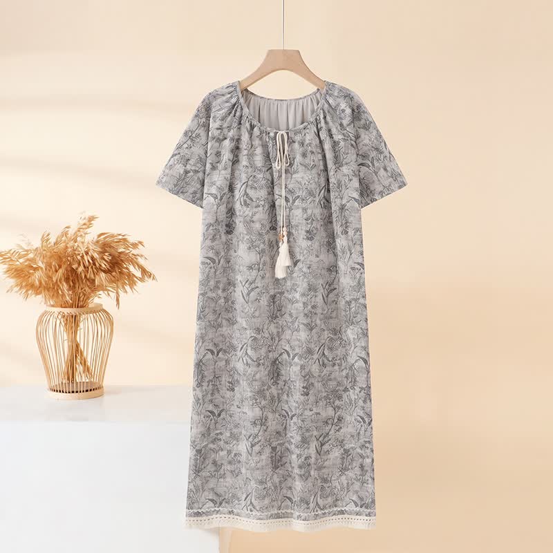 Boho Gray Cotton Tassel Nightgown